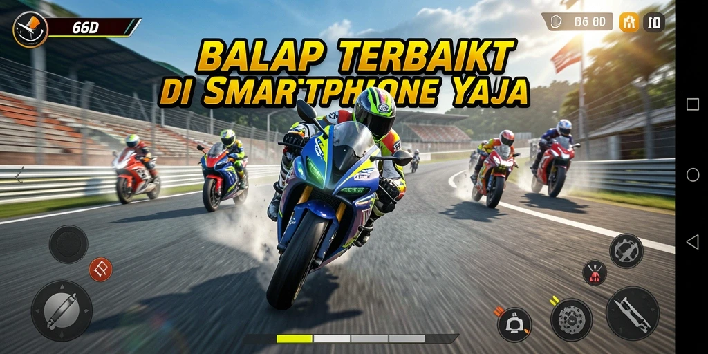 Tangkapan layar utama 66D menampilkan aksi balapan motor yang mendebarkan.