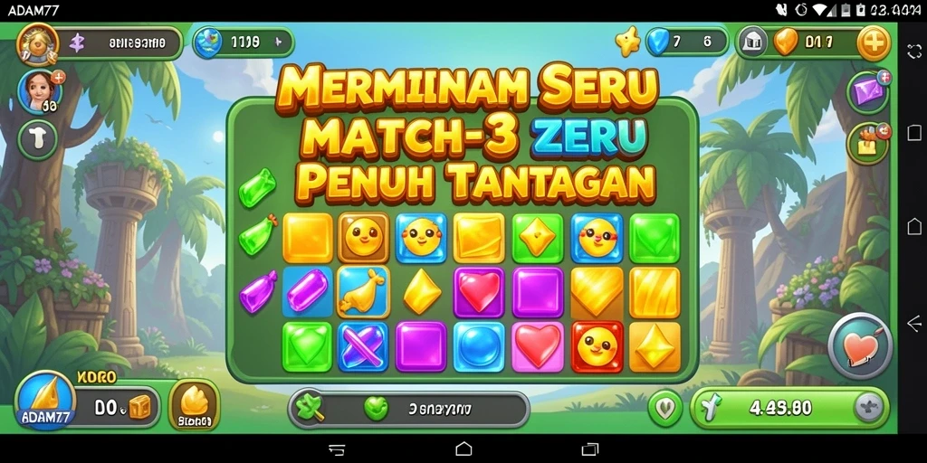 Screenshot utama ADAM77 menampilkan gameplay seru permainan Match-3.