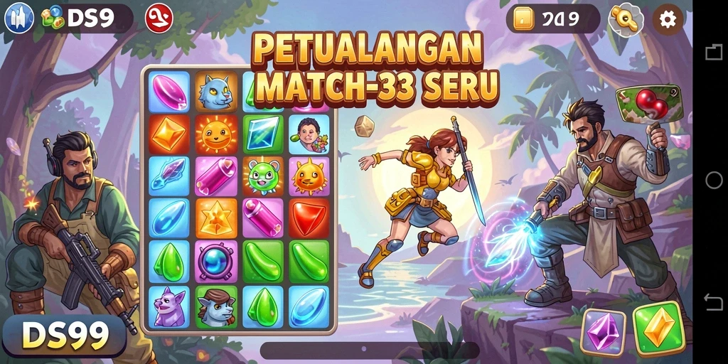 Screenshot gameplay DS99 menampilkan keseruan permainan Match-3.