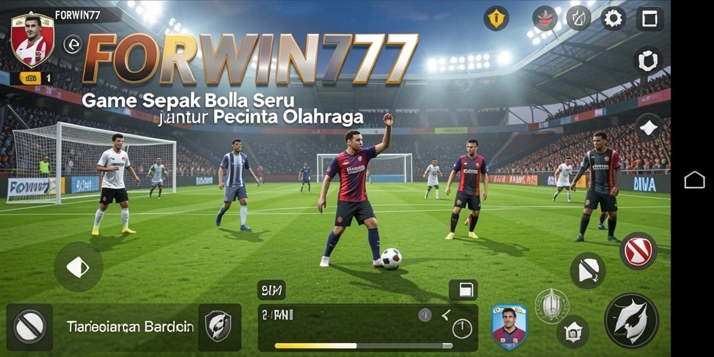 Tampilan gameplay yang menarik dari FORWIN77 dengan aksi sepak bola yang mendebarkan.