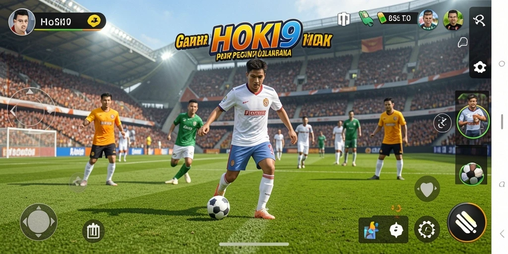 Tampilan gameplay HOKI9 yang seru dan realistis saat pertandingan sepak bola.