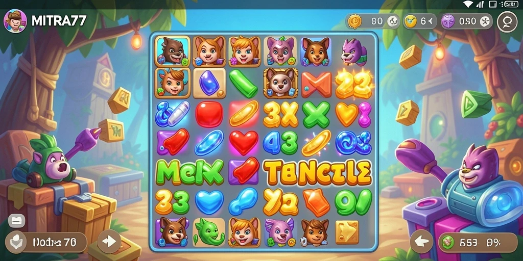 Tampilan gameplay seru dan warna-warni di MITRA77.
