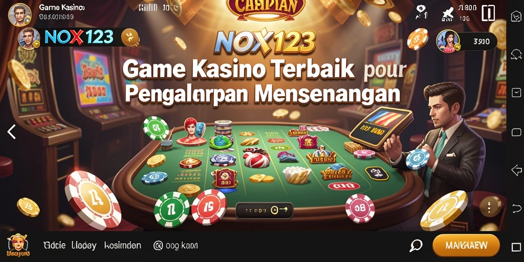 Tangkapan layar gameplay utama NOX123 menampilkan suasana kasino yang menarik.