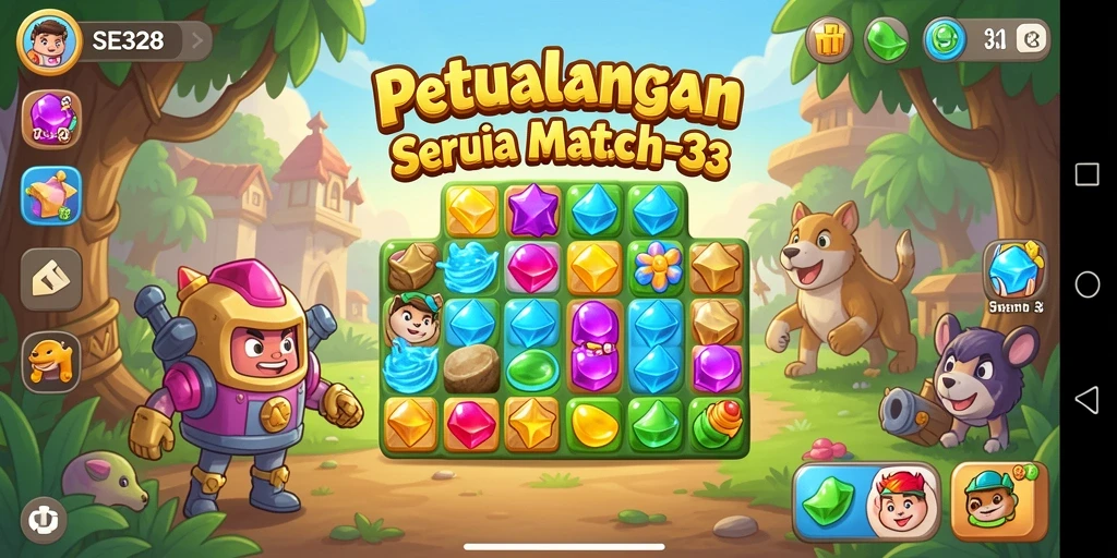 Tangkapan layar menunjukkan momen seru gameplay Match-3.