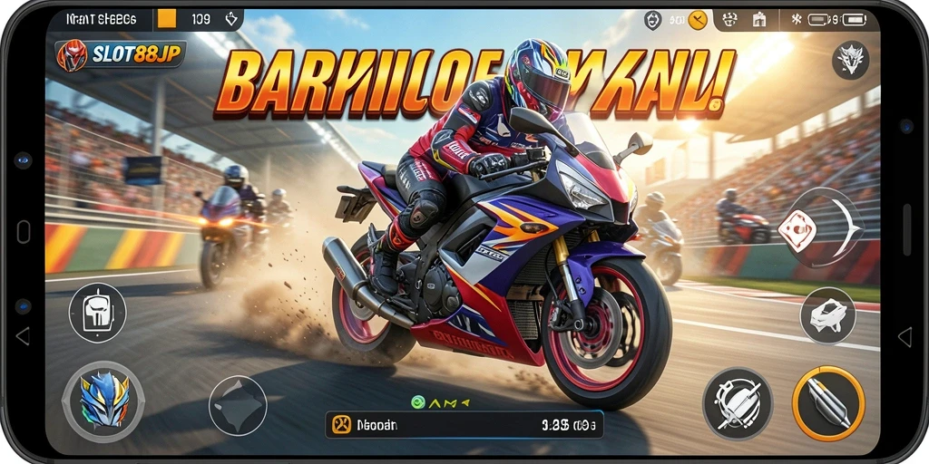 Tampilan gameplay balap motor yang seru dan mendebarkan.
