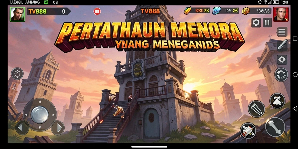 Tampilan screenshot gameplay TV888 yang menampilkan menara pertahanan.